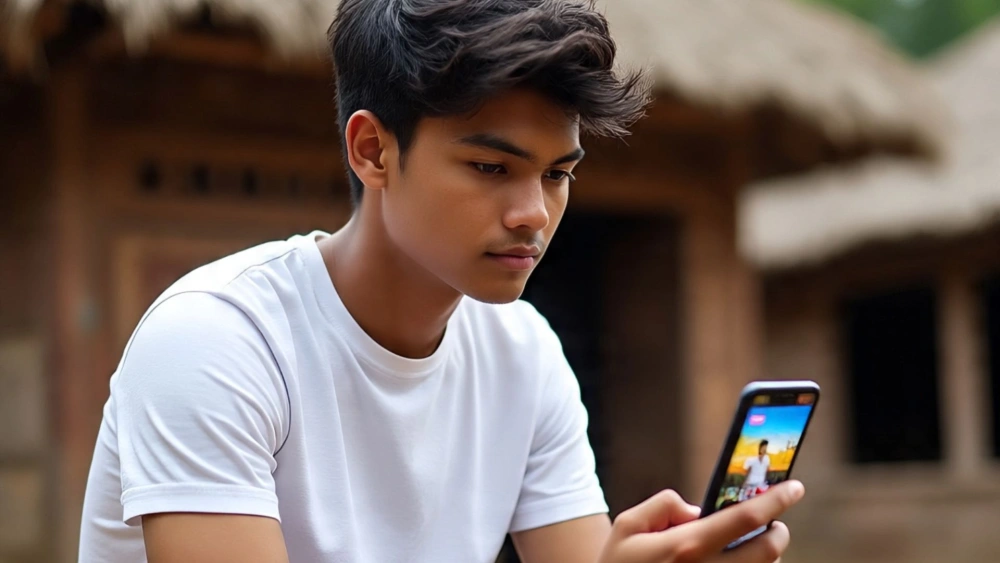 Ilustrasi Pria Sedang Melihat Video Skandal Smanse. (Meta AI)